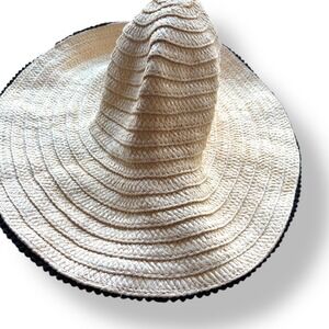 Betsey Johnson Wide Brim Straw‎ Sun Hat Resortwear  with Black Trim Vacation